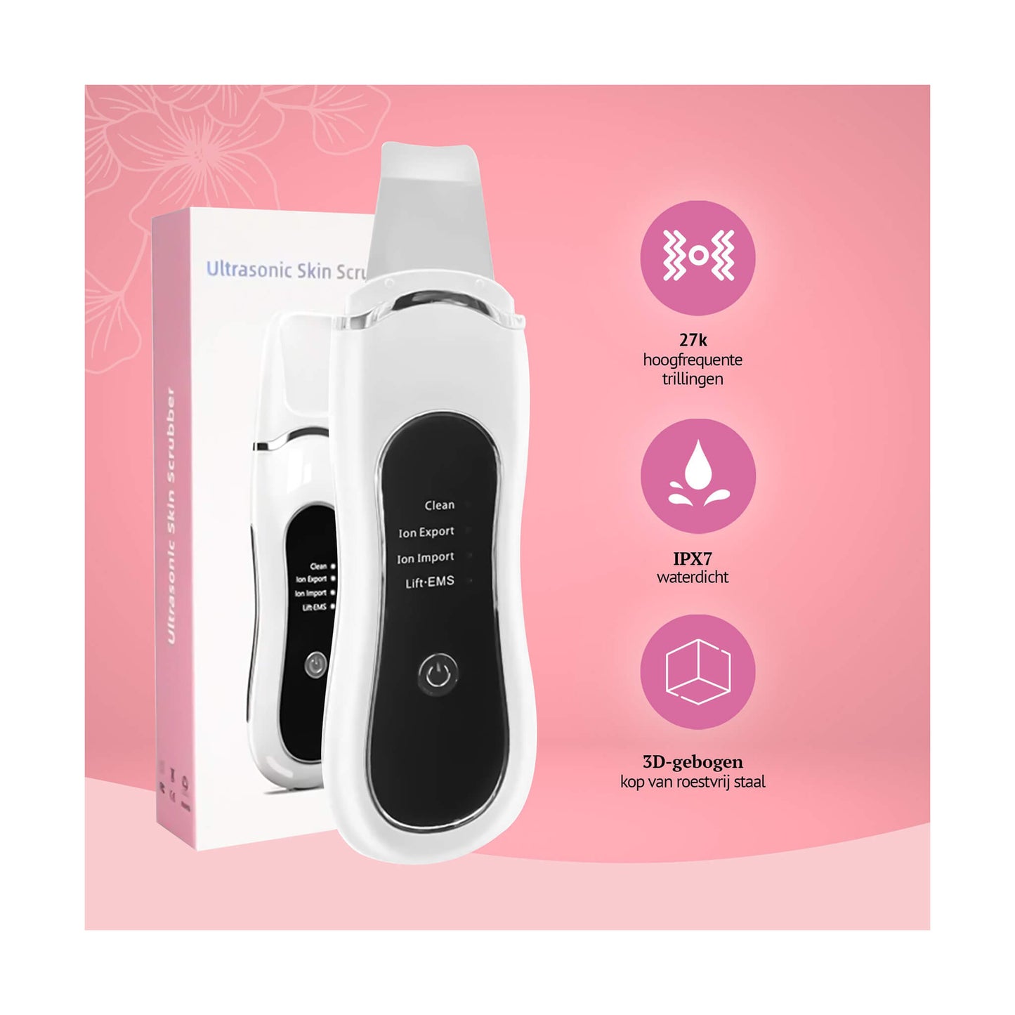 illustratie met ultrasone gezichtsreinigingstool.