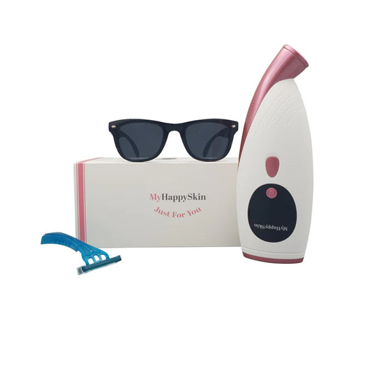 MyHappySkin PRO IPL laserontharingsapparaat – krachtig en veilig voor thuisgebruik, 999.999 flitsen, inclusief bril en scheermesje